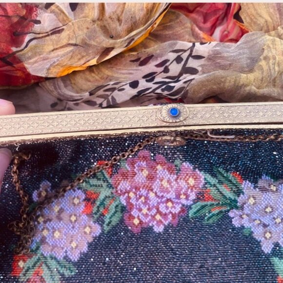 1920's beaded flapper purse, floral - Picture 2 of 6
